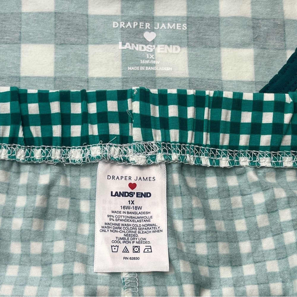 Draper James x Lands’ End Green White Checker Gingham Women 1X 16W - 18W Pajamas - Picture 2 of 13